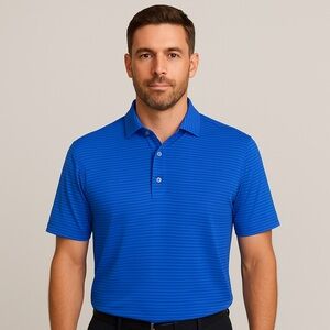 FootJoy FJ Golf Polo Shirt Mens Large Blue Stripes Stretch Wicking Performance
